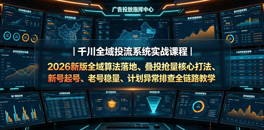 千川全域投流系统实战课程｜2026新版全域算法落地、叠投抢量核心打法、新号起号、老号稳量、计划异常排查全链路教学-黑斯坦丁项目网