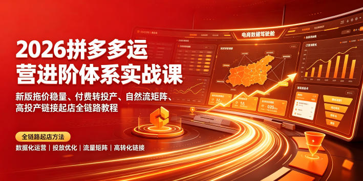 2026拼多多运营进阶体系实战课｜新版拖价稳量、付费转投产、自然流矩阵、高投产链接起店全链路教程-黑斯坦丁项目网