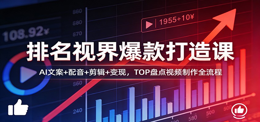 排名视界爆款打造课：AI文案+配音+剪辑+变现，TOP盘点视频制作全流程-黑斯坦丁项目网