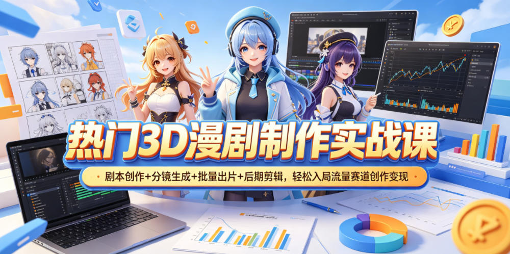 热门3D漫剧制作实战课，剧本创作+分镜生成+批量出片+后期剪辑，轻松入局流量赛道创作变现-黑斯坦丁项目网