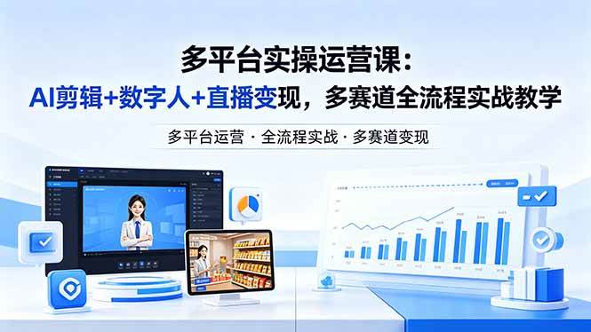（18193期）某团队多平台实操运营课-更新26年4月25：AI剪辑+数字人+直播变现，多赛道全流程实战教学-黑斯坦丁项目网