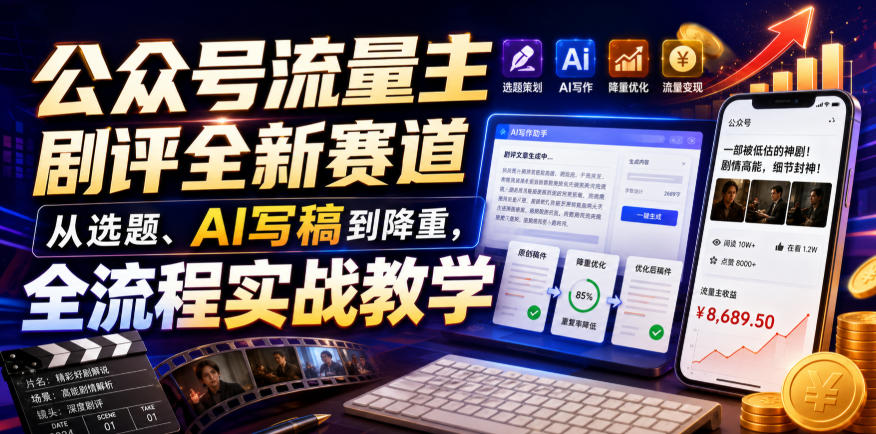 公众号流量主剧评全新赛道，从选题、AI写稿到降重，全流程实战教学-黑斯坦丁项目网