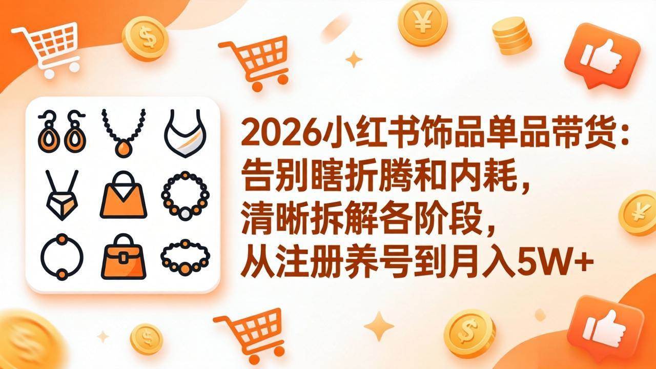 （17861期）2026小红书饰品单品带货：告别瞎折腾和内耗，清晰拆解各阶段，从注册养号到月入5W+-黑斯坦丁项目网