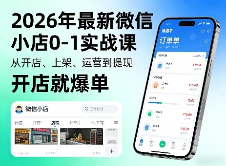 2026年最新微信小店0-1实战课，从开店、上架、运营到提现，开店就爆单-黑斯坦丁项目网