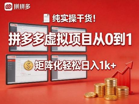 纯实操干货！拼多多虚拟项目从0到1，矩阵化轻松日入1k+【揭秘】-黑斯坦丁项目网