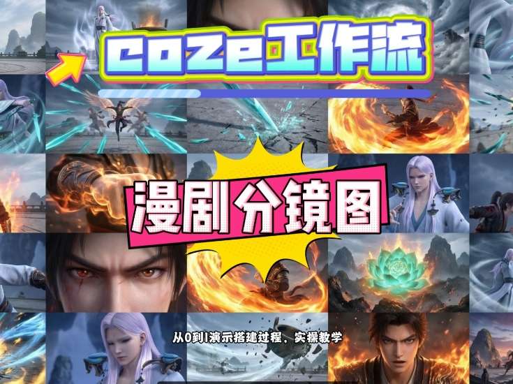 通过Coze工作流，制作《动漫分镜图》，两分钟制作完成25宫格分镜图，从0到1演示搭建过程，实操教学-黑斯坦丁项目网