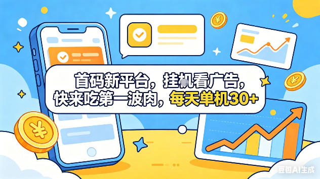 首码新平台，挂G自动看广告，快来吃第一波肉，每天单机30+，可矩阵放大【揭秘】-黑斯坦丁项目网