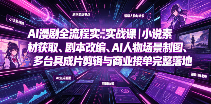 AI漫剧全流程实战课｜小说素材获取、剧本改编、AI人物场景制图、多工具成片剪辑、平台付费变现与商业接单完整落地-黑斯坦丁项目网