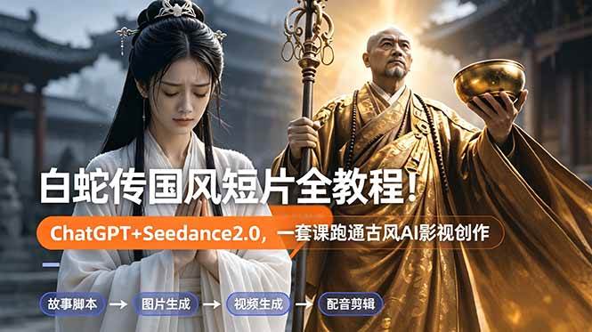 （18737期）白蛇传-国风短片全教程！ChatGPT+Seedance2.0，一套课跑通古风AI影视创作-黑斯坦丁项目网
