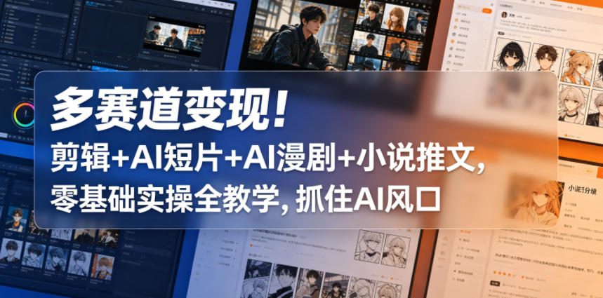 多赛道变现！剪辑+AI短片+AI漫剧+小说推文，零基础实操全教学，抓住AI风口-黑斯坦丁项目网