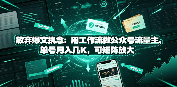 放弃爆文执念：用工作流做公众号流量主，单号月入几K，可矩阵放大-黑斯坦丁项目网