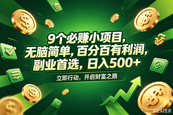 （18562期）9个必赚钱的小项目，百分百赚米，无脑简单，副业首选，日入398+-黑斯坦丁项目网