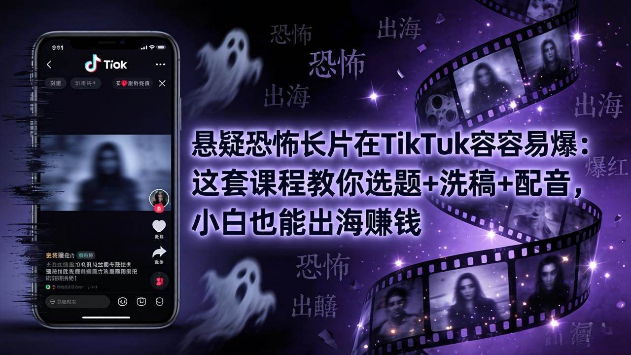 （18220期）悬疑恐怖长片在TikTok最容易爆：这套课程教你选题+洗稿+配音，小白也能出海赚钱-黑斯坦丁项目网