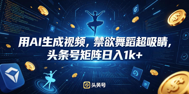 用AI生成视频，禁欲舞蹈超吸睛，头条号矩阵日入1k+-黑斯坦丁项目网