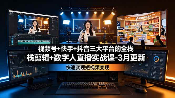 （19146期）视频号+快手+抖音三大平台的全栈剪辑+数字人直播实战课-3月更新：快速实现短视频变现-黑斯坦丁项目网