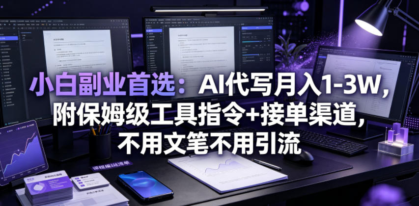 小白副业首选：AI代写月入1-3W，附保姆级工具指令+接单渠道，不用文笔不用引流【揭秘】-黑斯坦丁项目网