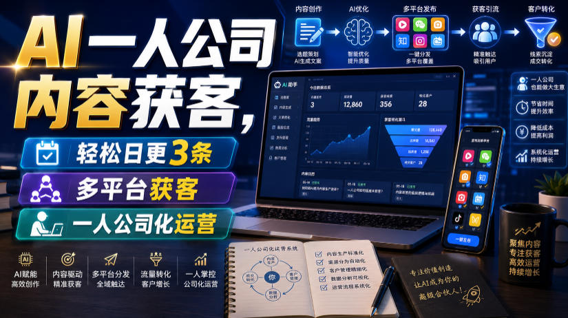 AI一人公司内容获客，轻松日更3条，多平台获客，一人公司化运营（更新）-黑斯坦丁项目网