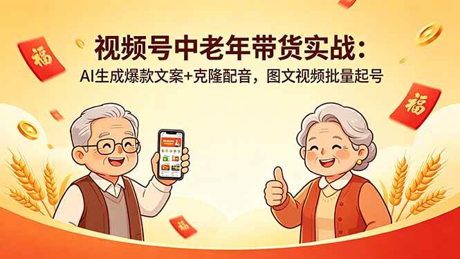 （18396期）视频号中老年带货实战：AI生成爆款文案+克隆配音，图文视频批量起号-黑斯坦丁项目网