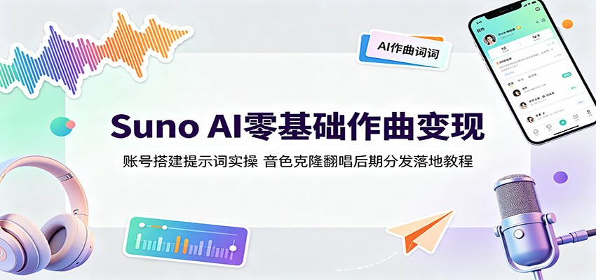 Suno AI零基础作曲变现：账号搭建提示词实操，音色克隆翻唱后期分发落地教程-黑斯坦丁项目网