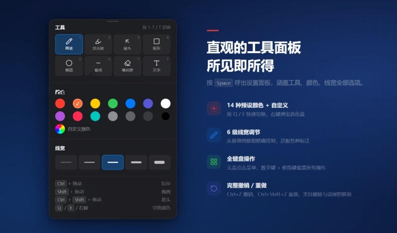 开源轻量级屏幕标注工具，1.4MB实现电脑全屏变自由画布！支持8种标注工具和全键盘操控MarkerOn-黑斯坦丁项目网