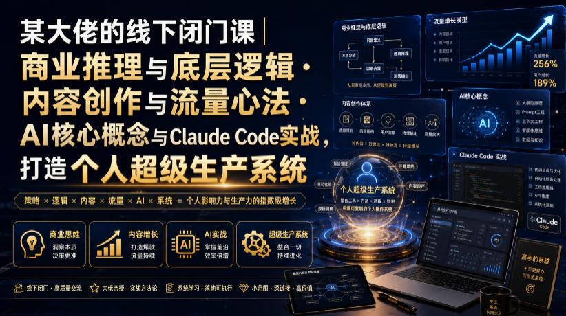 某大佬的线下闭门课｜商业推理与底层逻辑・内容创作与流量心法・AI核心概念与Claude Code实战，打造个人超级生产系统【录音+图片】-黑斯坦丁项目网