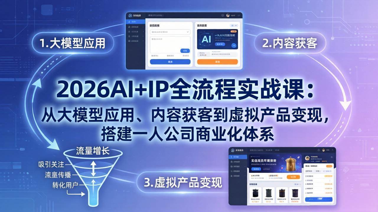(17863期)2026AI+IP全流程实战课:从大模型应用、内容获客到虚拟产品变现,搭建一人公司商业化体系-黑斯坦丁项目网