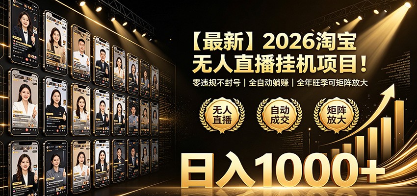 最新2026淘宝无人直播挂机项目！零违规不封号，全自动躺赚，日入1000+-黑斯坦丁项目网