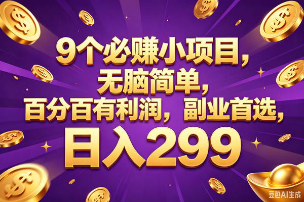 （18736期）9个必赚的小项目，百分百赚元子，无脑简单，副业首选，日入299+-黑斯坦丁项目网