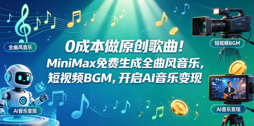 0成本做原创歌曲！MiniMax免费生成全曲风音乐，短视频BGM，开启AI音乐变现-黑斯坦丁项目网