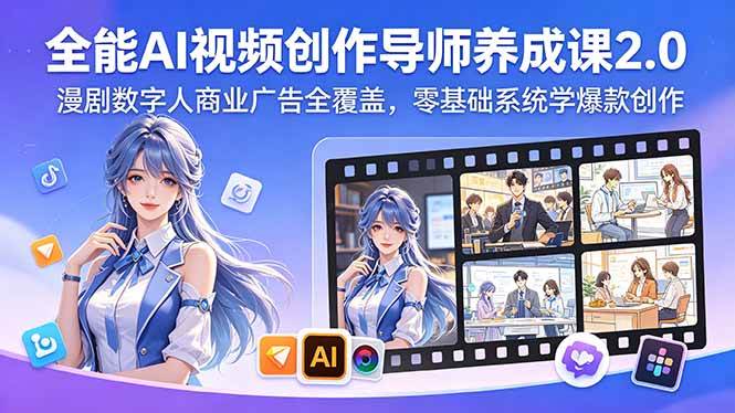 （18505期）全能AI视频创作导师养成课2.0，漫剧数字人商业广告全覆盖，零基础系统学爆款创作-黑斯坦丁项目网