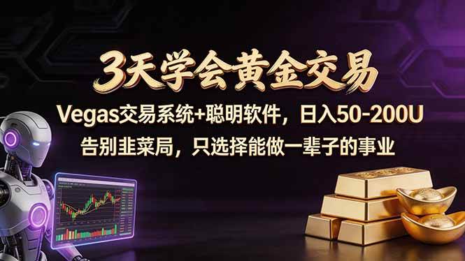 （18044期）3天学会黄金交易，Vegas交易技术+聪明软件，日赚50-100U-黑斯坦丁项目网