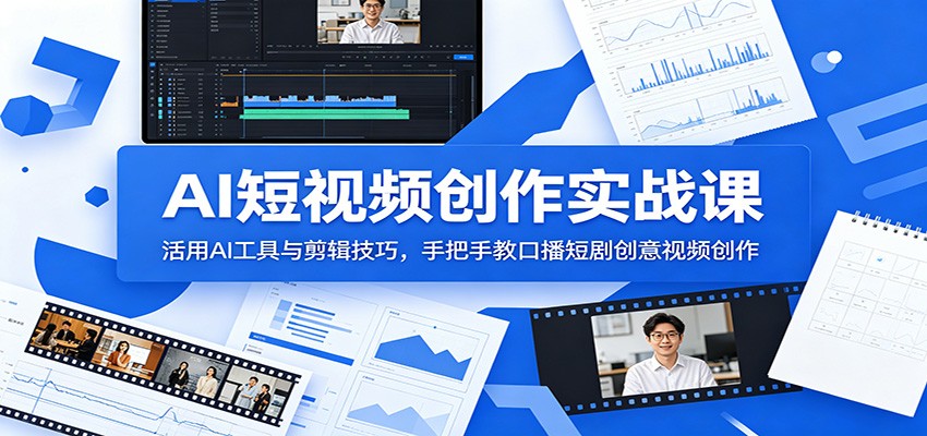 AI短视频创作实战课：活用AI工具与剪辑技巧，手把手教口播短剧创意视频创作-黑斯坦丁项目网