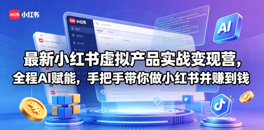 最新小红书虚拟产品实战变现营，全程AI赋能，手把手带你做小红书并赚到钱-黑斯坦丁项目网