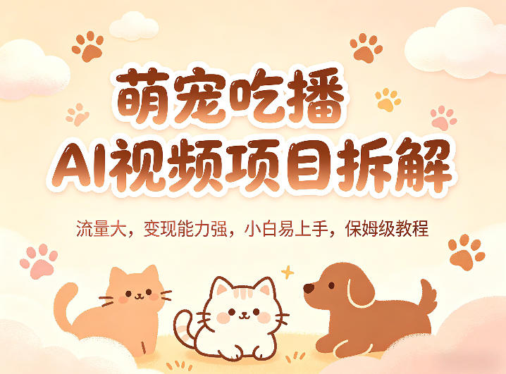 萌宠吃播AI视频项目拆解，流量大，变现能力强，小白易上手，保姆级教程-黑斯坦丁项目网