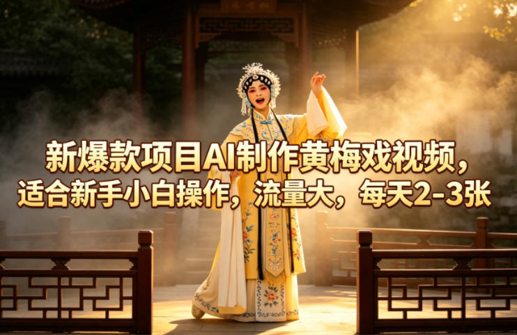 新爆款项目AI制作黄梅戏视频，适合新手小白操作，流量大，每天2-3张-黑斯坦丁项目网
