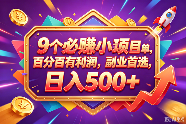 （18462期）9个必赚钱的小项目，百分百赚米，无脑简单，副业首选，日入380+-黑斯坦丁项目网