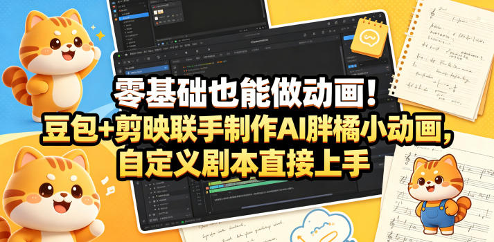 零基础也能做动画！豆包+剪映联手制作AI胖橘小动画，自定义剧本直接上手-黑斯坦丁项目网