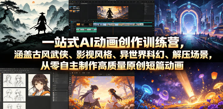 一站式AI动画创作训练营，涵盖古风武侠、影视风格、异世界科幻、解压场景，从零自主制作高质量原创短篇动画-黑斯坦丁项目网