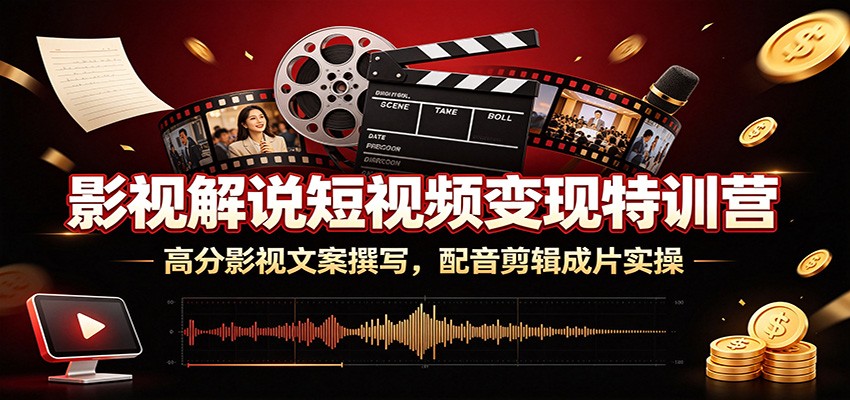 影视解说短视频变现特训营：高分影视文案撰写，配音剪辑成片实操-黑斯坦丁项目网