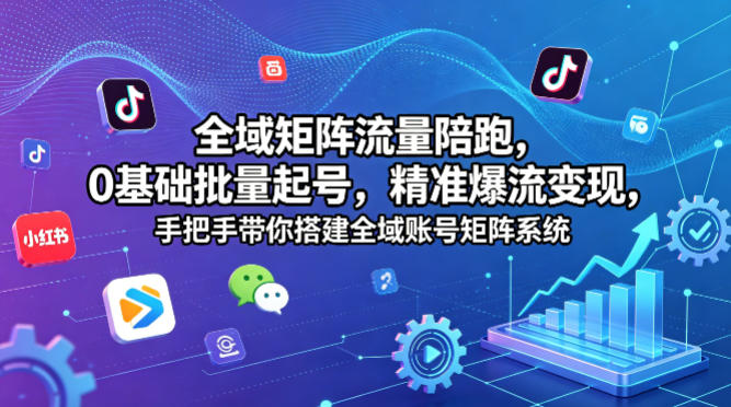 全域矩阵流量陪跑，0基础批量起号，精准爆流变现，手把手带你搭建全域账号矩阵系统-黑斯坦丁项目网