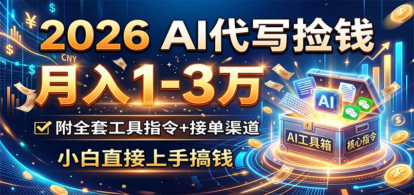 2026 AI代写捡钱，月入1-3万，附全套工具指令+接单渠道，小白直接上手搞钱-黑斯坦丁项目网
