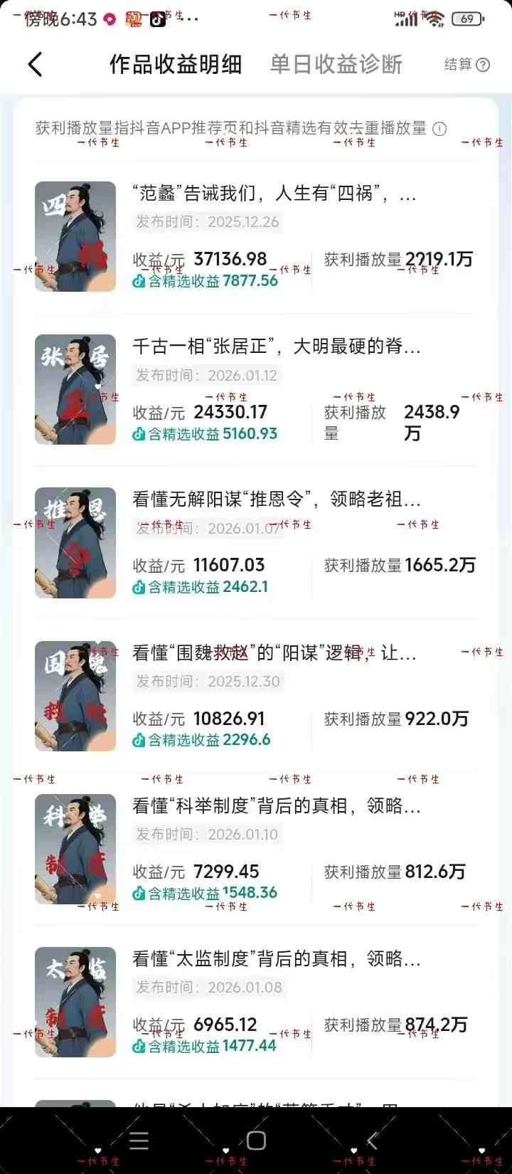 抖音300w粉丝博主的政史类科普视频教学，有大流量扶持，拿伙伴伙伴+精选独家双份收益-黑斯坦丁项目网