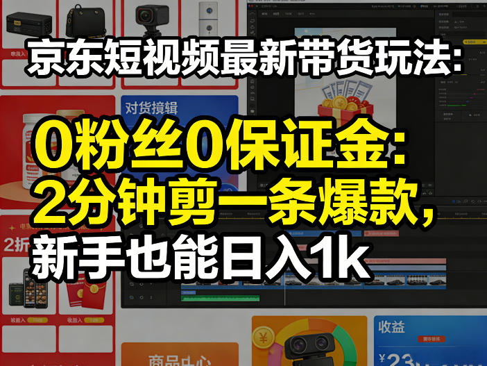 京东短视频最新带货玩法，0粉丝0保证金，2分钟剪一条爆款，新手也能日入1k+【揭秘】-黑斯坦丁项目网