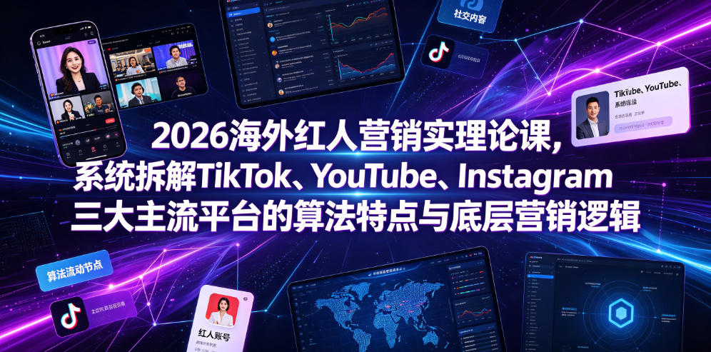 2026海外红人营销实理论课，系统拆解TikTok、YouTube、Instagram三大主流平台的算法特点与底层营销逻辑-黑斯坦丁项目网