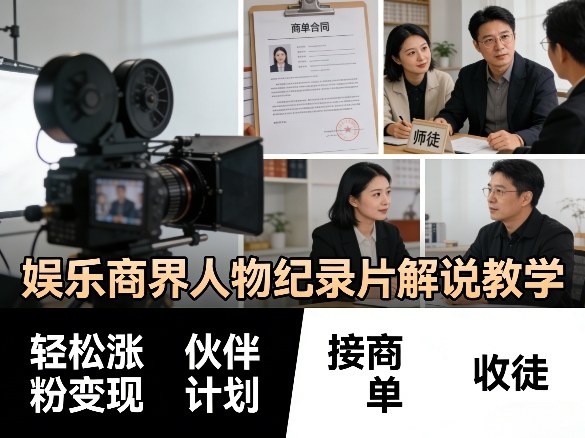 娱乐商界人物纪录片解说教学，轻松涨粉变现，伙伴计划，接商单，收徒等-黑斯坦丁项目网