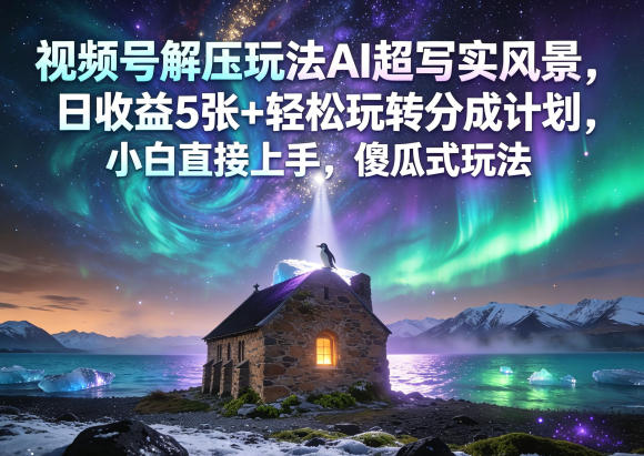 视频号解压玩法AI超写实风景，日收益5张+轻松玩转分成计划，小白直接上手，傻瓜式玩法-黑斯坦丁项目网
