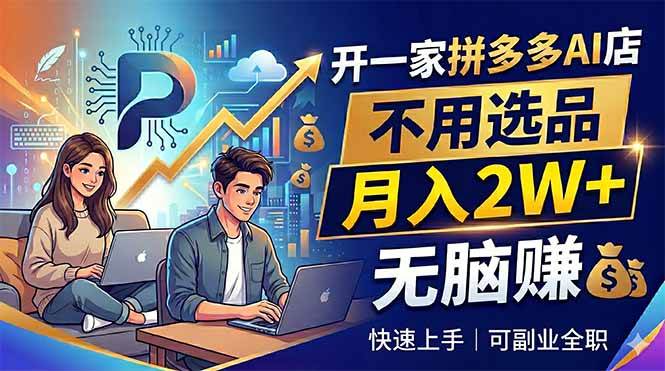 （18520期）开一家拼多多AI店，不用选品，月入2W+，无脑赚，可副业全职-黑斯坦丁项目网