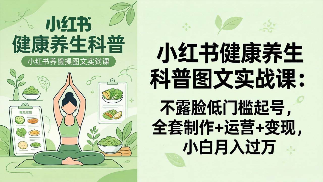 （18033期）2026小红书健康养生科普图文实战课：不露脸低门槛起号，全套制作+运营+变现，小白月入过万-黑斯坦丁项目网