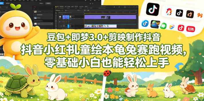 豆包＋即梦3.0+剪映制作抖音小红书儿童绘本龟兔赛跑视频，零基础小白也能轻松上手-黑斯坦丁项目网