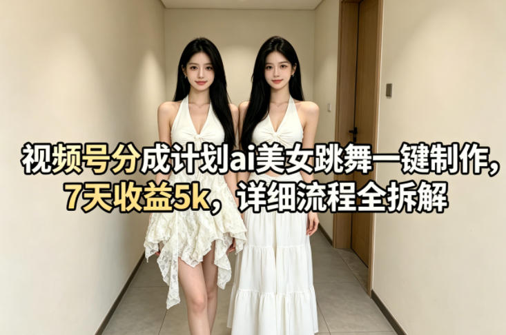 视频号分成计划ai美女跳舞一键制作，7天收益5k，详细流程全拆解-黑斯坦丁项目网